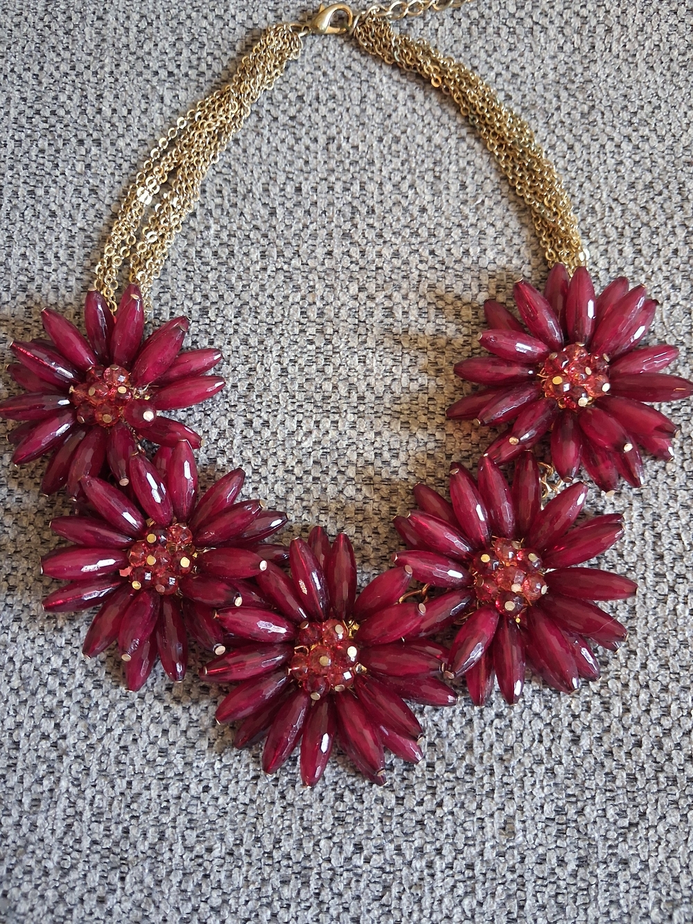 Gold Multi-Chain Ruby Red Floral Bib Necklace